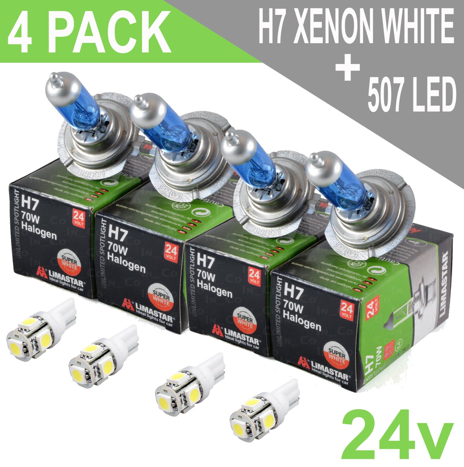 4 X H7 70w Xenon White + 507 Pack