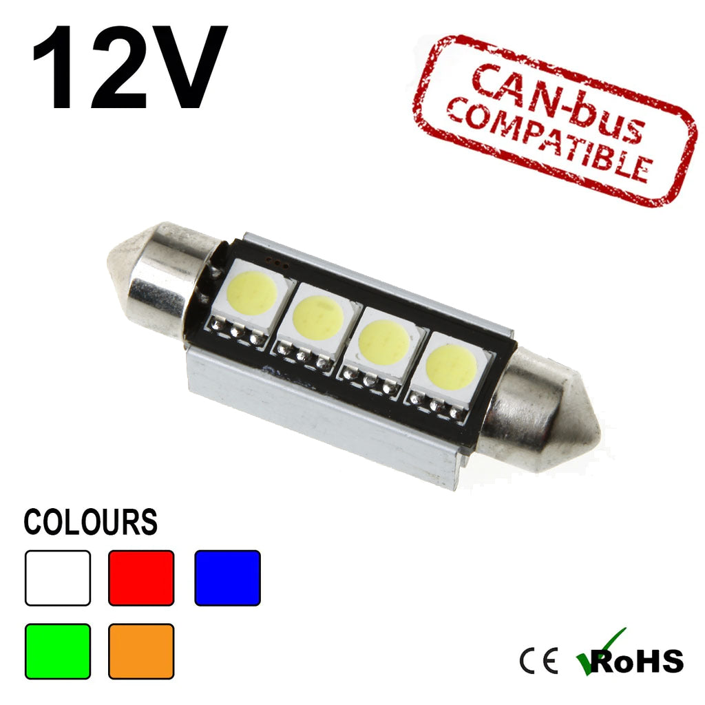 12v 39mm Festoon 4 SMD LED Bulb (canbus)