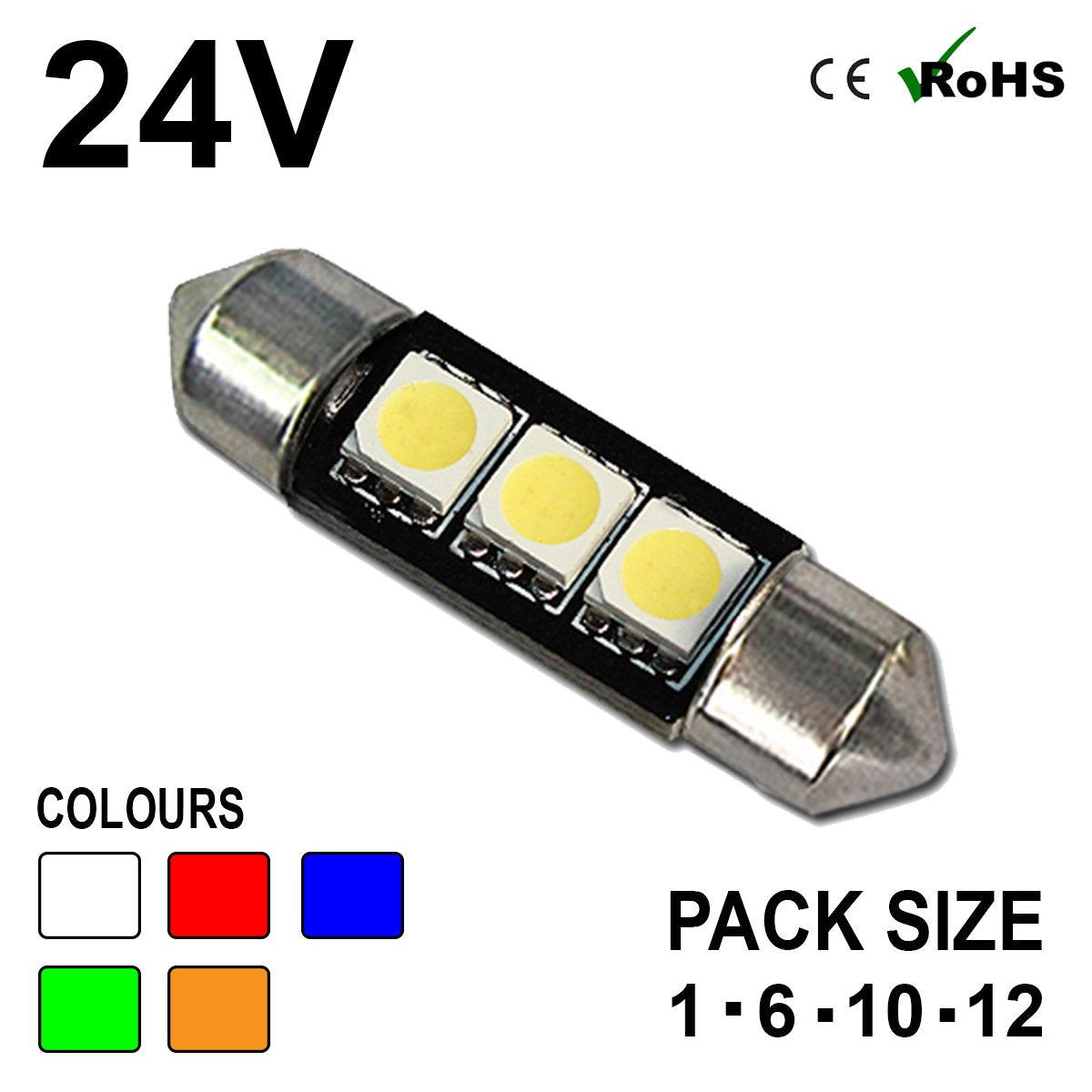 24v 39mm Festoon 242 3 SMD LED Bulb