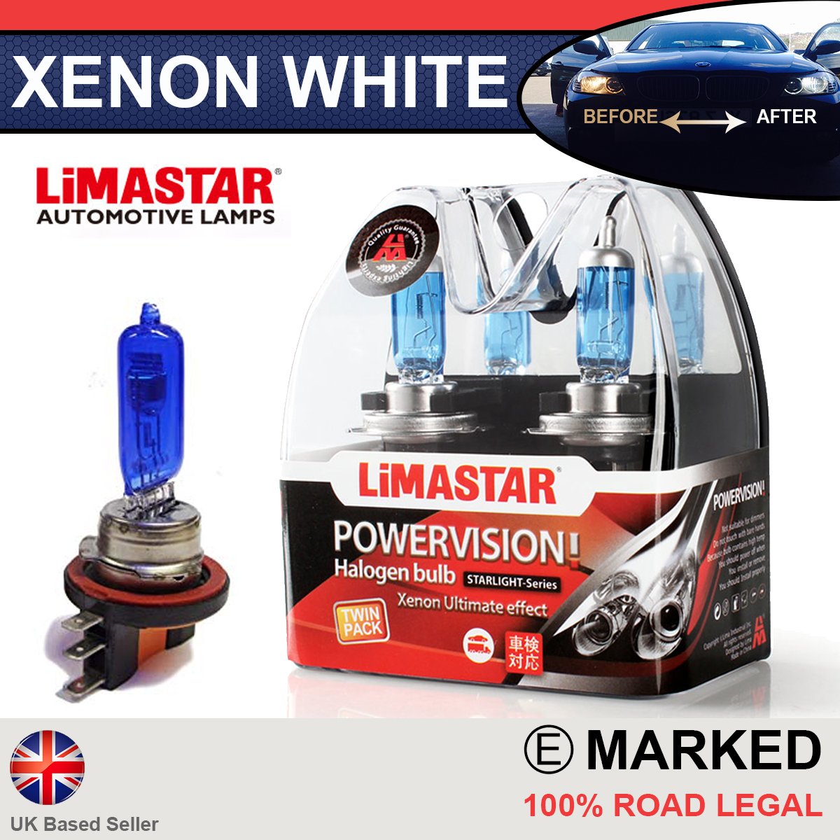 H15 55/15w Limastar Xenon White Halogen Bulbs (PAIR)