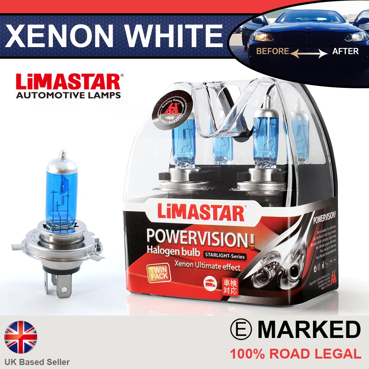 H4 472 55/60w Limastar Xenon White Halogen Bulbs (PAIR)