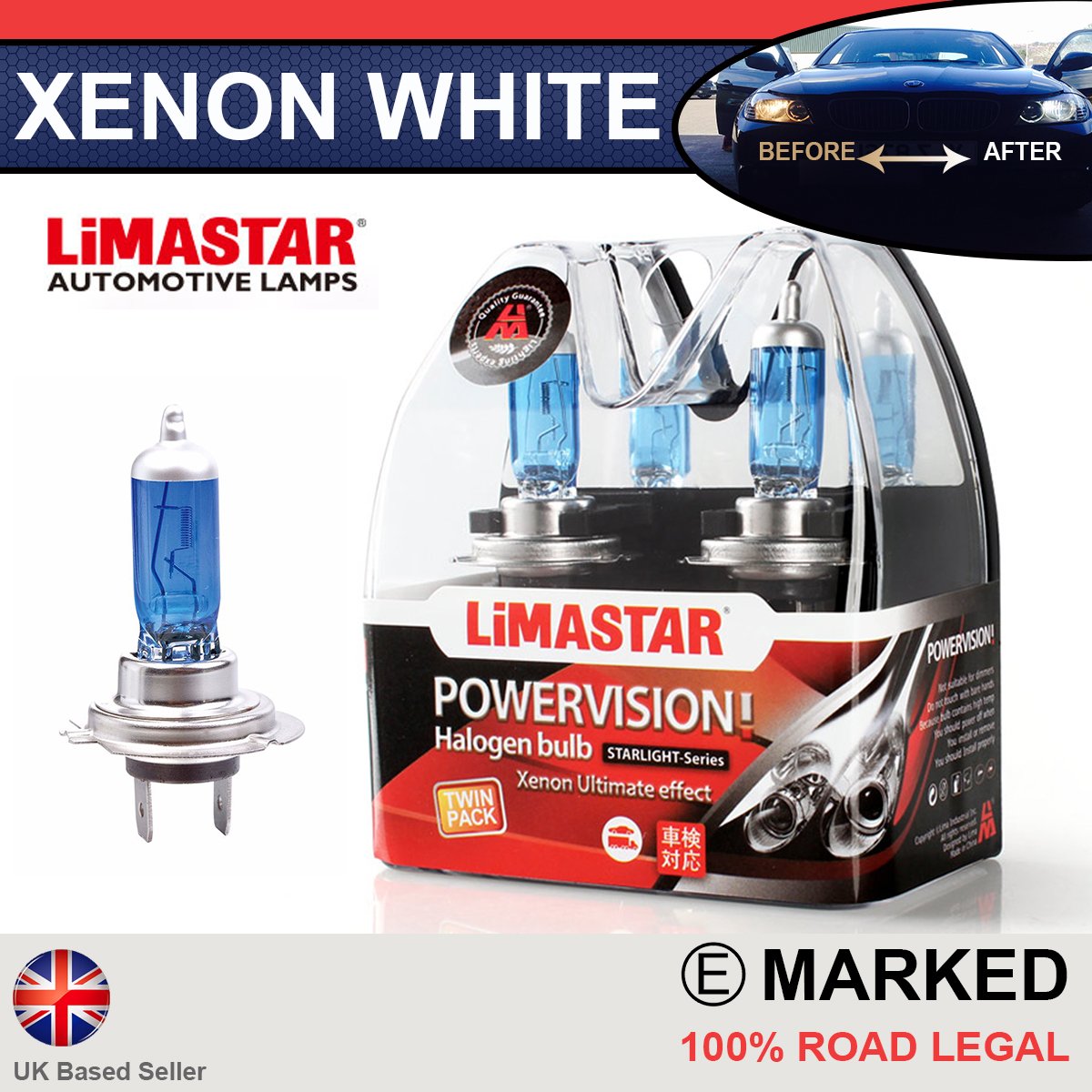 H7 477 55w Limastar Xenon White Halogen Bulbs (PAIR)