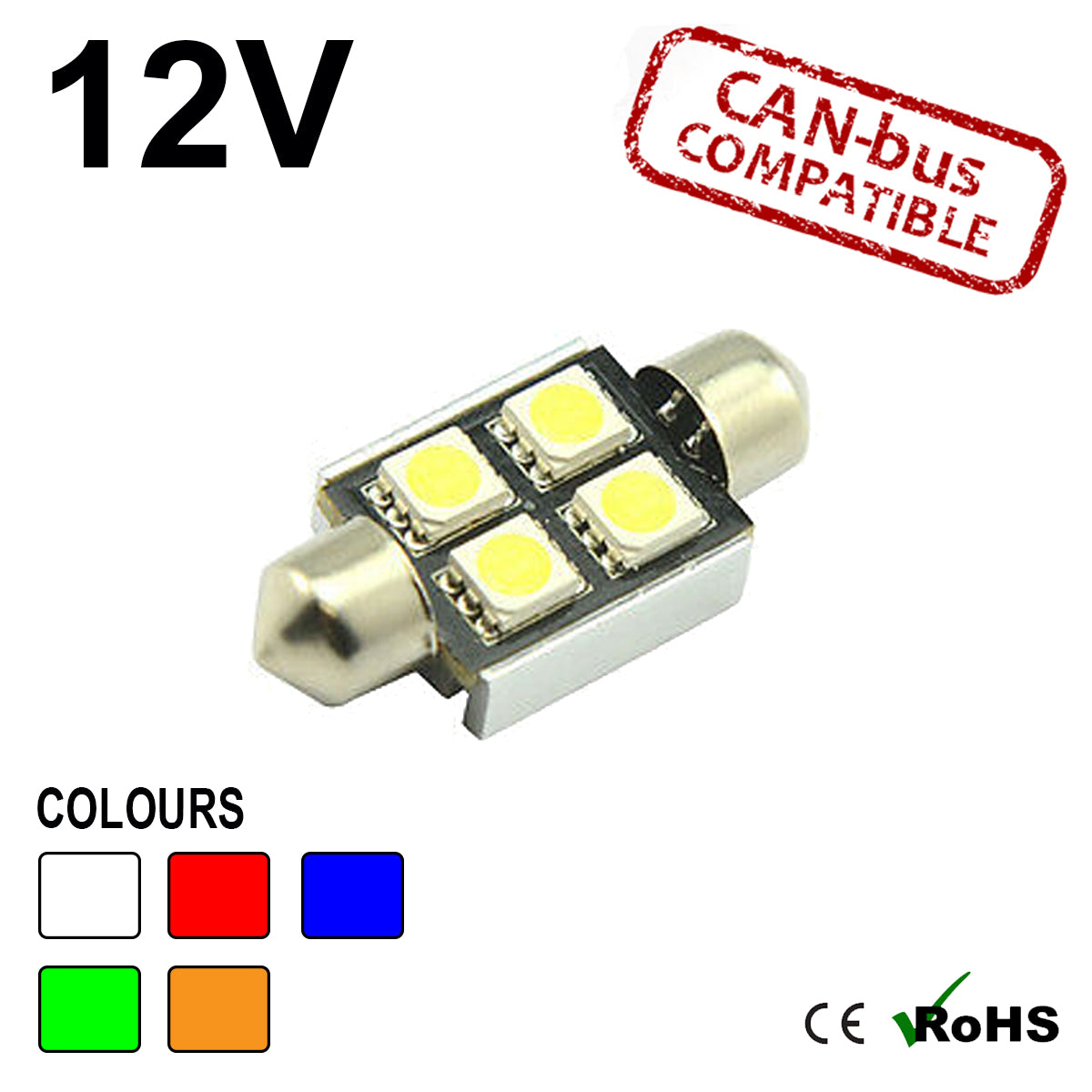 12v 36mm Festoon 4 SMD LED Bulb (canbus)