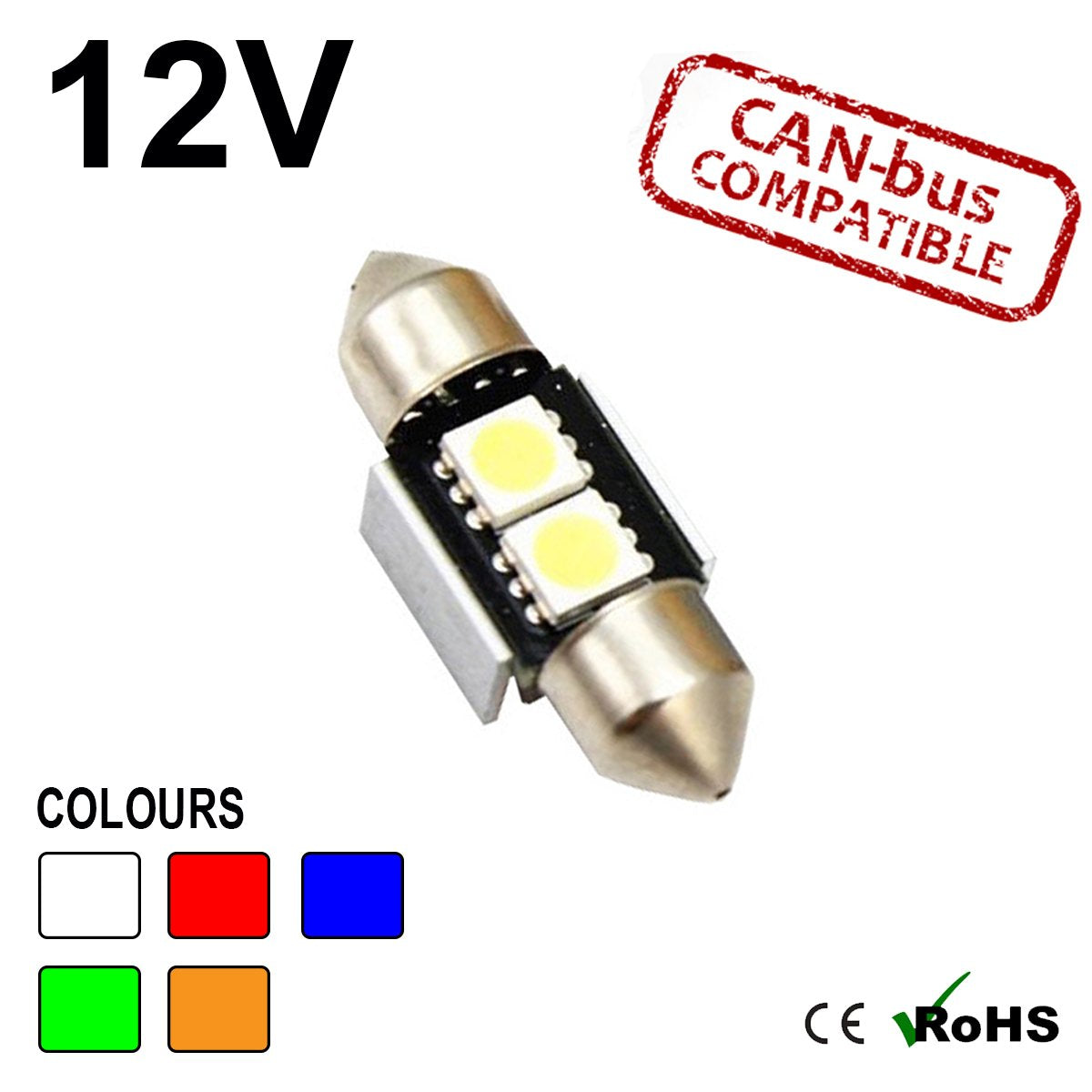 12v 31mm Festoon 2 SMD LED Bulb (canbus)