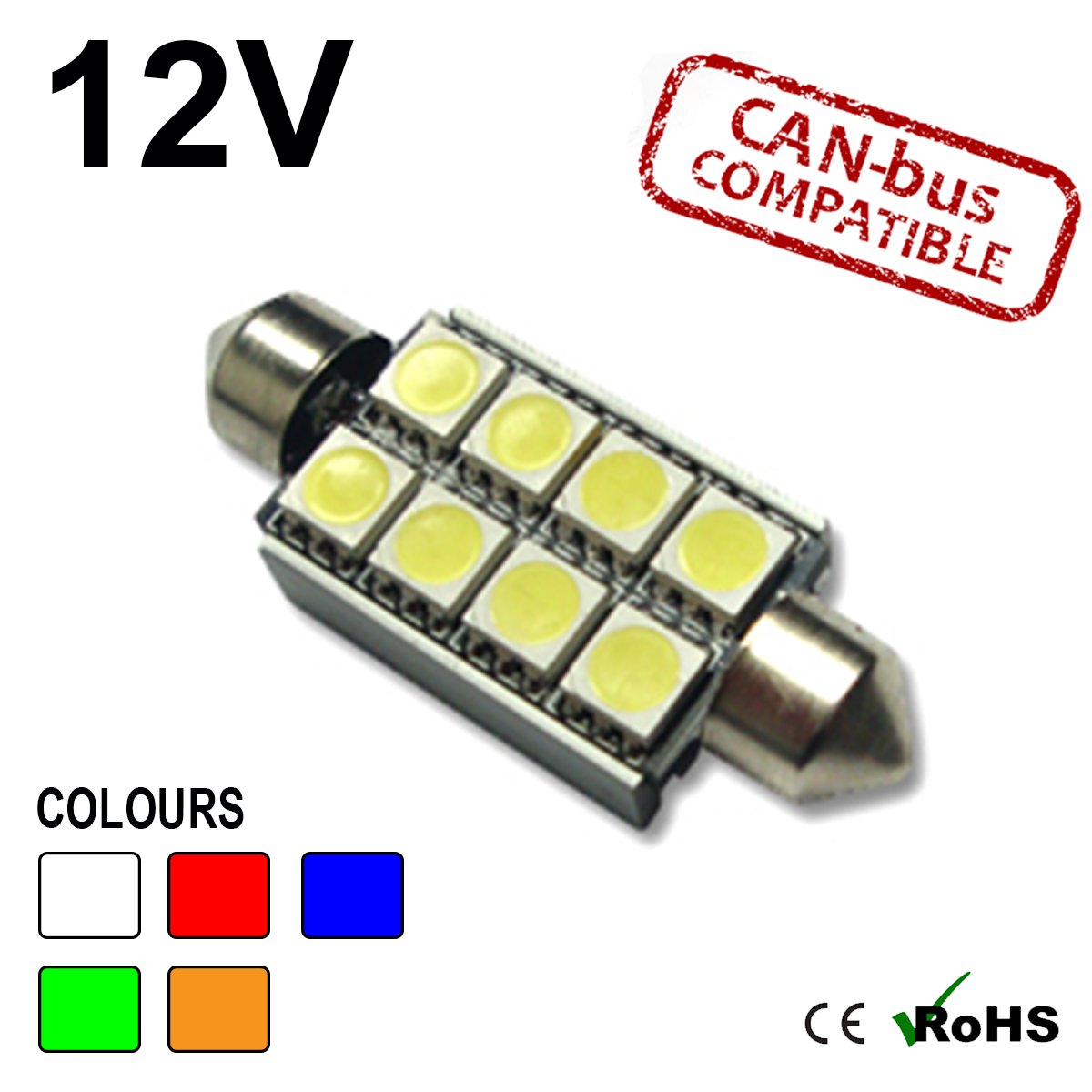 12v 42mm Festoon 8 SMD LED Bulb (canbus)